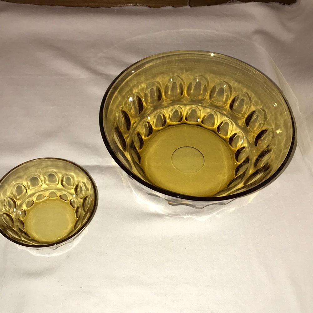 Vintage Hazel Atlas Amber Thumbprint Chip & Dip Bowls